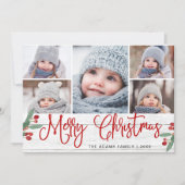 Kerstmis Holly Berry Rustic 5 PHOTO Greep Feestdagenkaart (Voorkant)