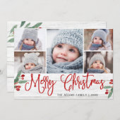 Kerstmis Holly Berry Rustic 5 PHOTO Greep Feestdagenkaart (Voorkant / Achterkant)