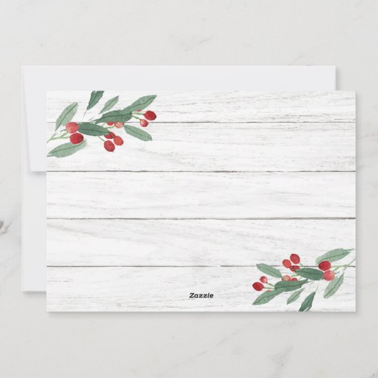 Kerstmis Holly Berry Rustic 5 PHOTO Greep Feestdagenkaart (Achterkant)