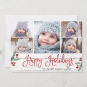 Kerstmis Holly Berry Rustic 5 PHOTO Greep Feestdagenkaart (Voorkant)