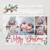 Kerstmis Holly Berry Rustic 5 PHOTO Wenskaart Feestdagenkaart (Voorkant / Achterkant)