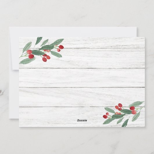 Kerstmis Holly Berry Rustic 5 PHOTO Wenskaart Feestdagenkaart (Achterkant)