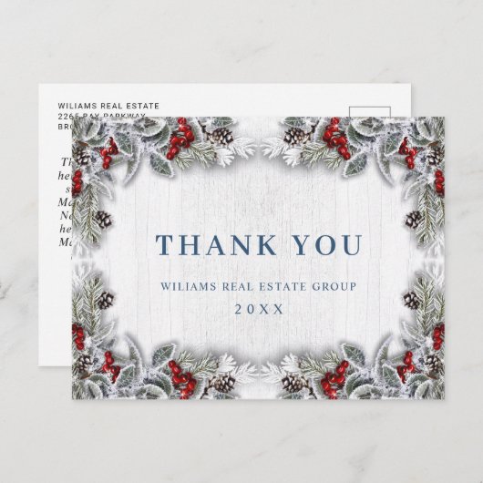 Kerstmis Holly Berry Rustic Corporate Bedankt Briefkaart (Voorkant / Achterkant)