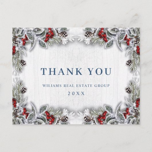 Kerstmis Holly Berry Rustic Corporate Bedankt Briefkaart (Voorkant)