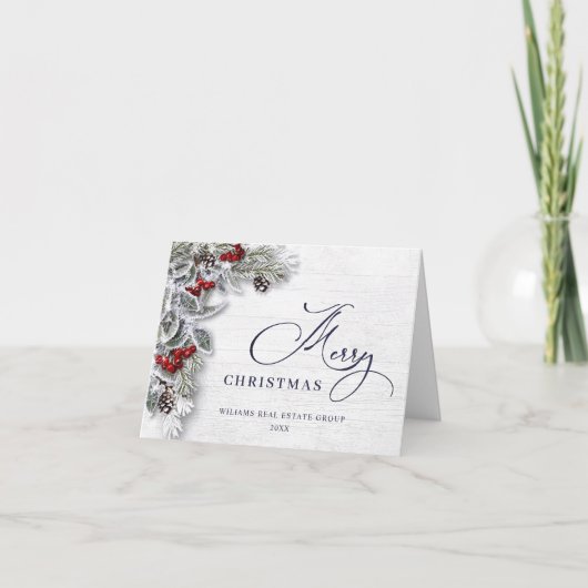 Kerstmis Holly Berry Rustic Corporate Greeting Feestdagen Kaart (Voorkant)