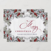 Kerstmis Holly Berry Rustic Corporate Greeting Feestdagenkaart (Voorkant / Achterkant)