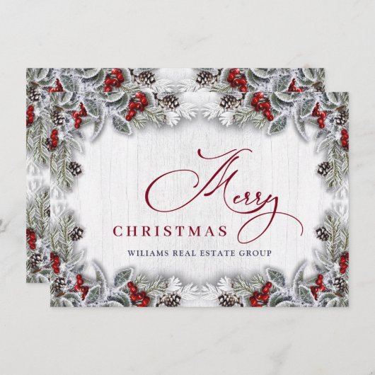 Kerstmis Holly Berry Rustic Corporate Greeting Feestdagenkaart (Voorkant / Achterkant)