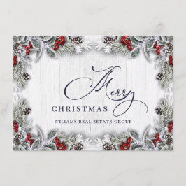 Kerstmis Holly Berry Rustic Corporate Greeting Feestdagenkaart