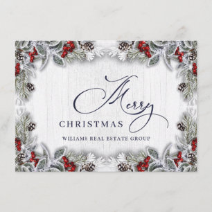 Kerstmis Holly Berry Rustic Corporate Greeting Feestdagenkaart