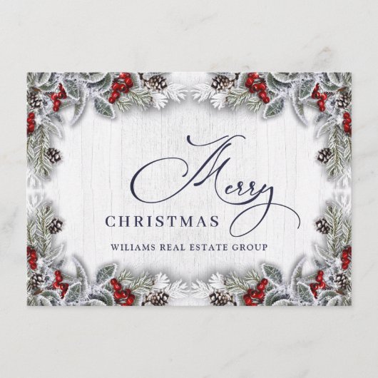 Kerstmis Holly Berry Rustic Corporate Greeting Feestdagenkaart (Voorkant)