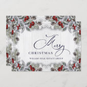 Kerstmis Holly Berry Rustic Corporate Greeting Feestdagenkaart (Voorkant / Achterkant)