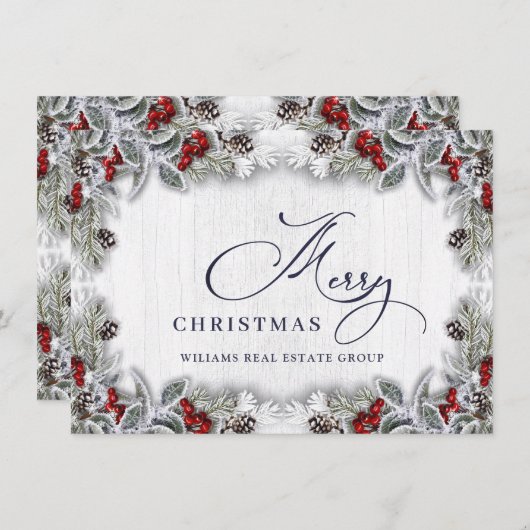Kerstmis Holly Berry Rustic Corporate Greeting Feestdagenkaart (Voorkant / Achterkant)