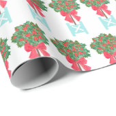 Kerstmis Holly Berry Topiary Robin's Egg Blue Cadeaupapier (Rol Hoek)