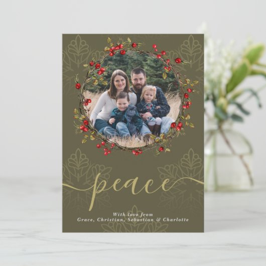 Kerstmis Holly Berry Wreatfoto Template Feestdagenkaart (Staand voorkant)