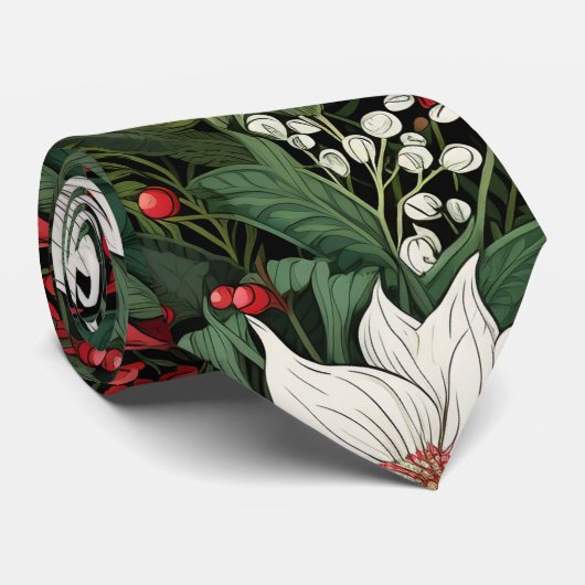 Kerstmis Holly Bloemen Stropdas (Opgerold)