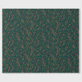 Kerstmis Holly Botanische groen Marine Cadeaupapier (Vlak)