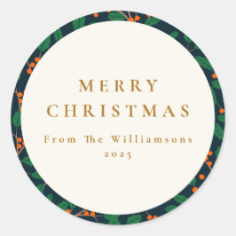 Kerstmis Holly Botanische groen op maat van Ronde Sticker