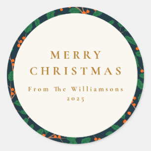 Kerstmis Holly Botanische groen op maat van Ronde Sticker