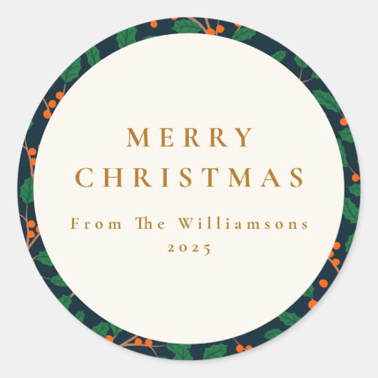 Kerstmis Holly Botanische groen op maat van Ronde Sticker (Voorkant)