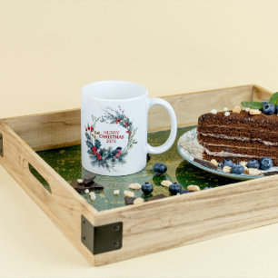 Kerstmis Holly & bullfinch krans Koffiemok