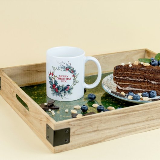 Kerstmis Holly & bullfinch krans Koffiemok