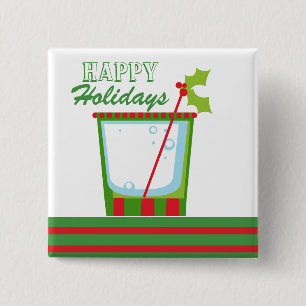 Kerstmis Holly Cocktail Prettige feestdagen Vierkante Button 5,1 Cm