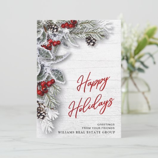 Kerstmis Holly Corporate Holiday Greeting Card Feestdagenkaart (Staand voorkant)