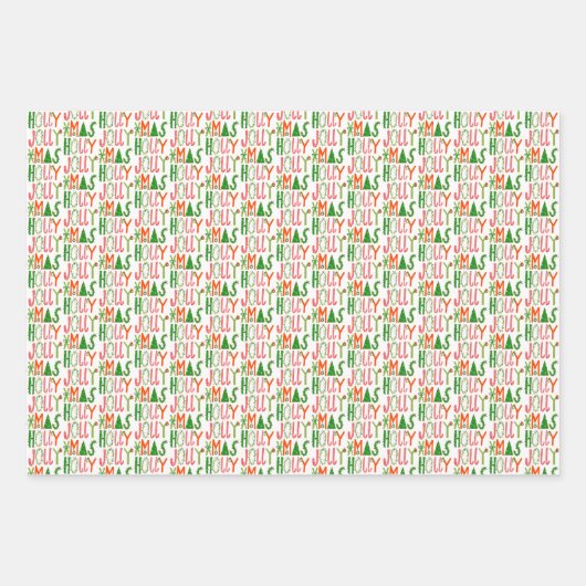 Kerstmis Holly Days Jolly Xmas Holiday Inpakpapier Vel (Voorkant 3)