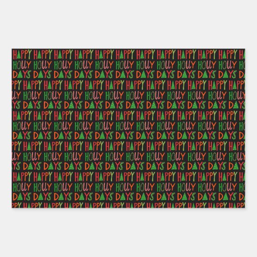 Kerstmis Holly Days Jolly Xmas Holiday Inpakpapier Vel (Voorkant 2)