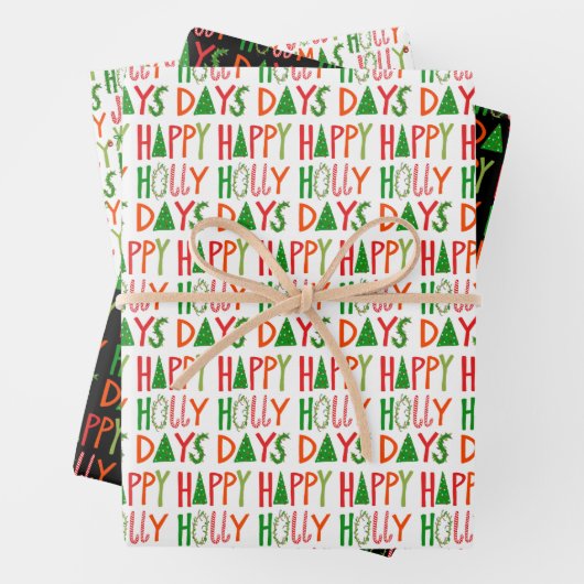 Kerstmis Holly Days Jolly Xmas Holiday Inpakpapier Vel (In situ)