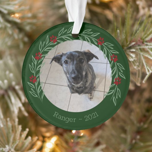Kerstmis Holly Elegant Pet Photo Ornament (Boom)