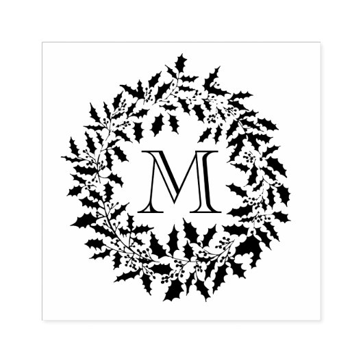 Kerstmis Holly en bessen krans Familie Monogram Rubberstempel (Afrduk)