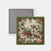 Kerstmis Holly en Kaarsen Fantasie Magneet (Voorkant / Achterkant)