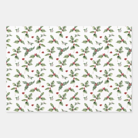 Kerstmis Holly en Mistletoe Inpakpapier Vel (Voorkant 2)