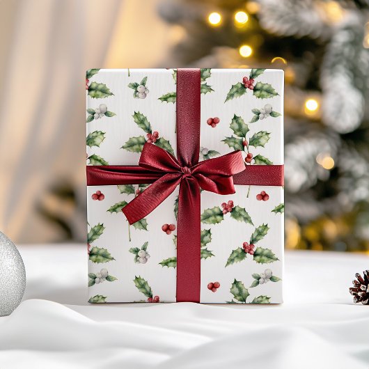 Kerstmis Holly en Mistletoe Inpakpapier Vel