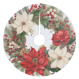 Kerstmis Holly en Poinsettias Fleece Kerstboom Rok