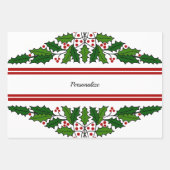 Kerstmis Holly en Red Berries Xmas Holiday Inpakpapier Vel (Voorkant 3)