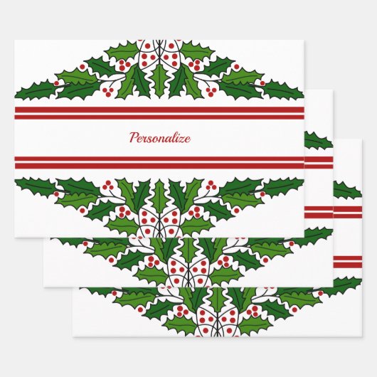 Kerstmis Holly en Red Berries Xmas Holiday Inpakpapier Vel (Set)