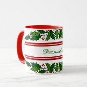 Kerstmis Holly en Red Berries Xmas Holiday Mok (Voorkant links)