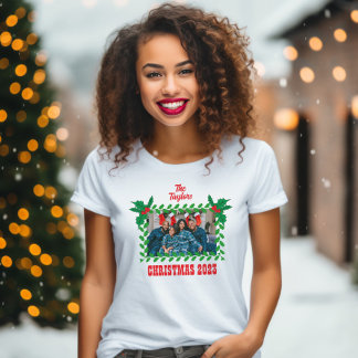 Kerstmis Holly Familie Fotosjabloon T-shirt