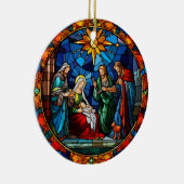 Kerstmis Holly Familie gebrandschilderd glas stijl Keramisch Ornament (Rechts)