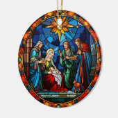 Kerstmis Holly Familie gebrandschilderd glas stijl Keramisch Ornament (Links)