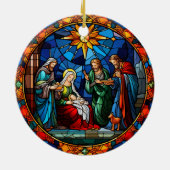 Kerstmis Holly Familie gebrandschilderd glas stijl Keramisch Ornament (Achterkant)