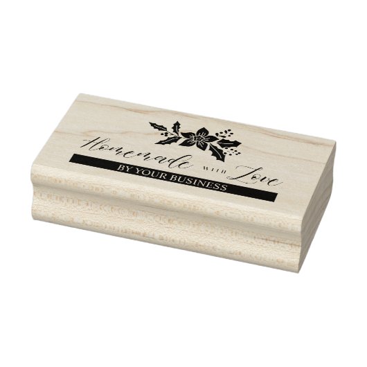 Kerstmis Holly Flowers Homemade with Love Quote Rubberstempel (Stempel)