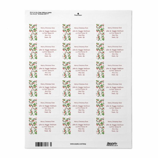 Kerstmis Holly Greens Berries Eigen label (Full Sheet)
