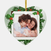 Kerstmis Holly Heart Shaped Family Photo Ornament (Voorkant)