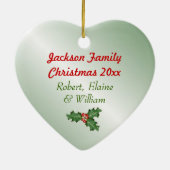 Kerstmis Holly Heart Shaped Family Photo Ornament (Achterkant)