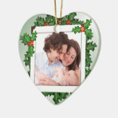 Kerstmis Holly Heart Shaped Family Photo Ornament (Links)