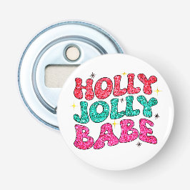 Kerstmis Holly Jolly Babe Modern Glitter Script Button Flesopener