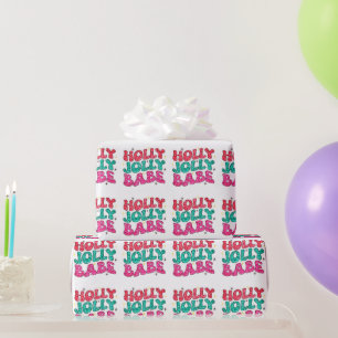 Kerstmis Holly Jolly Babe Modern Glitter Script Cadeaupapier